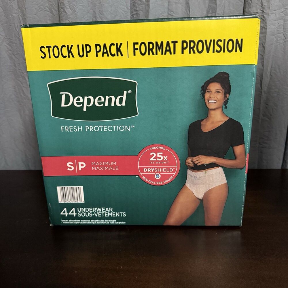 Depend Fresh Protection Incontinence Underwear for Women, S, 44 Ct, Disposable